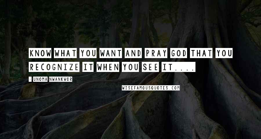 Unoma Nwankwor Quotes: Know what you want and pray God that you recognize it when you see it....