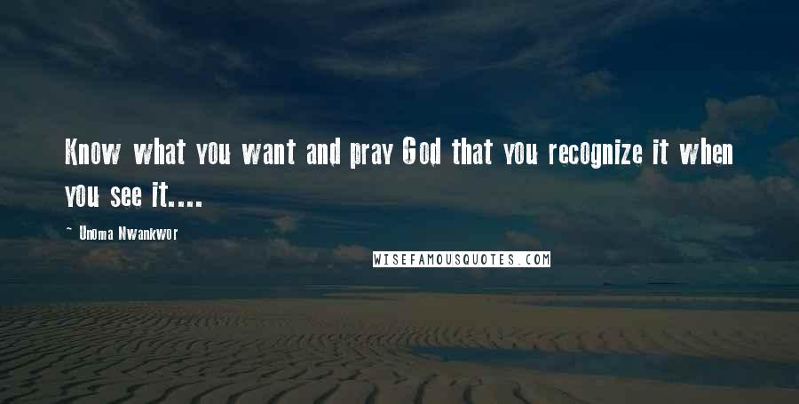 Unoma Nwankwor Quotes: Know what you want and pray God that you recognize it when you see it....
