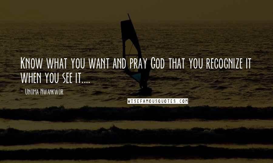 Unoma Nwankwor Quotes: Know what you want and pray God that you recognize it when you see it....