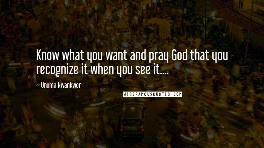 Unoma Nwankwor Quotes: Know what you want and pray God that you recognize it when you see it....