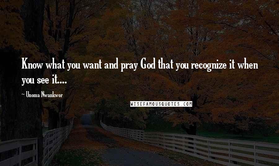 Unoma Nwankwor Quotes: Know what you want and pray God that you recognize it when you see it....