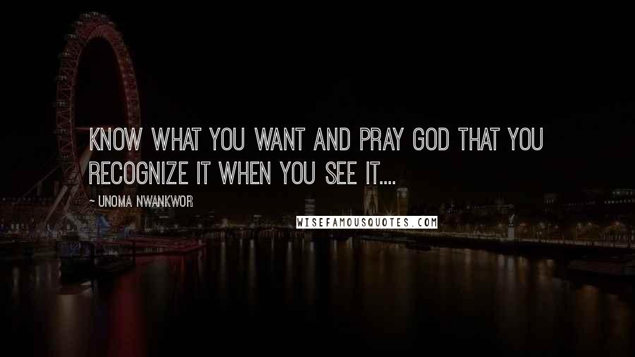 Unoma Nwankwor Quotes: Know what you want and pray God that you recognize it when you see it....