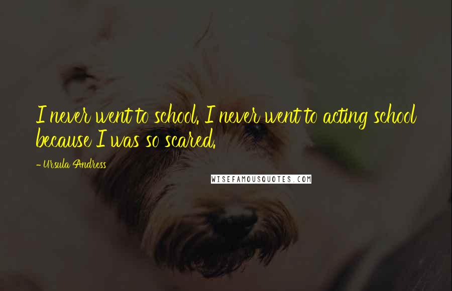 Ursula Andress Quotes: I never went to school. I never went to acting school because I was so scared.