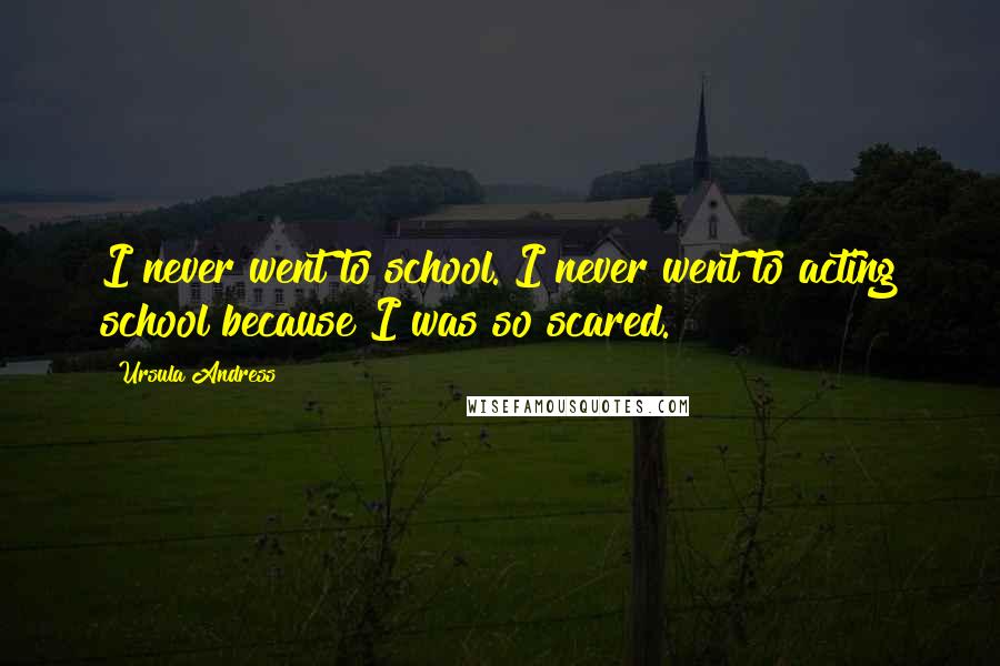 Ursula Andress Quotes: I never went to school. I never went to acting school because I was so scared.