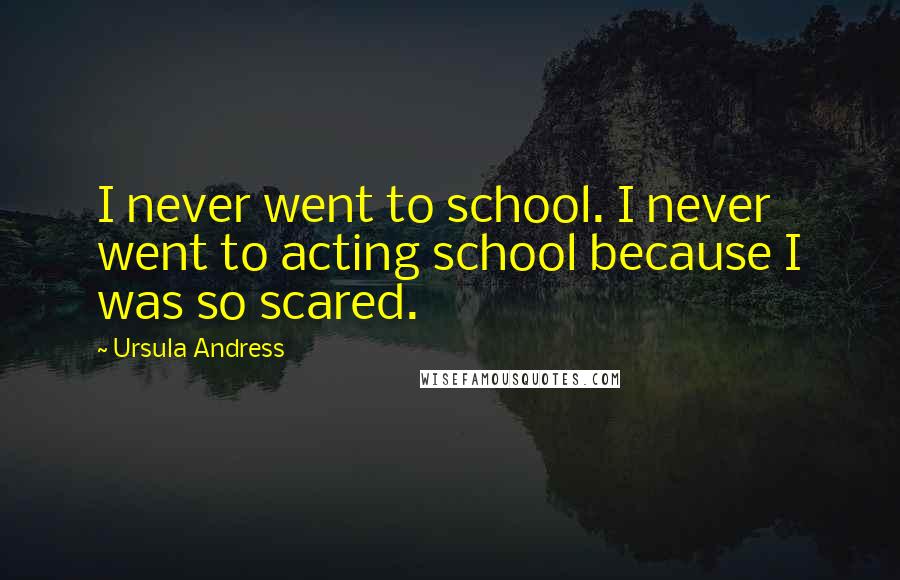 Ursula Andress Quotes: I never went to school. I never went to acting school because I was so scared.