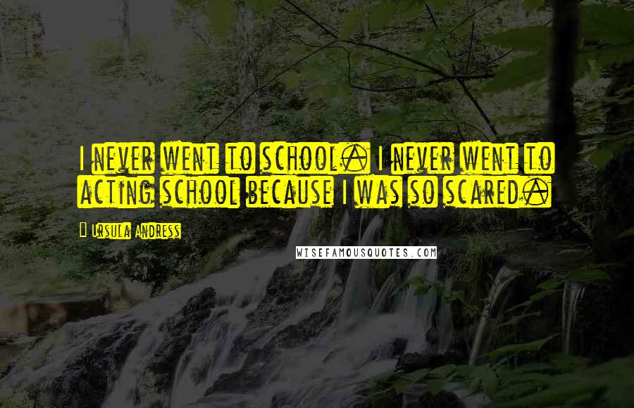 Ursula Andress Quotes: I never went to school. I never went to acting school because I was so scared.
