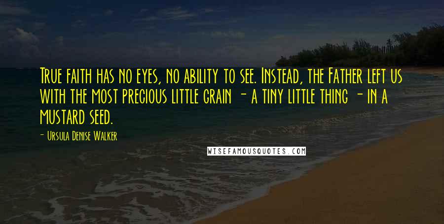 Ursula Denise Walker Quotes: True faith has no eyes, no ability to see. Instead, the Father left us with the most precious little grain - a tiny little thing - in a mustard seed.