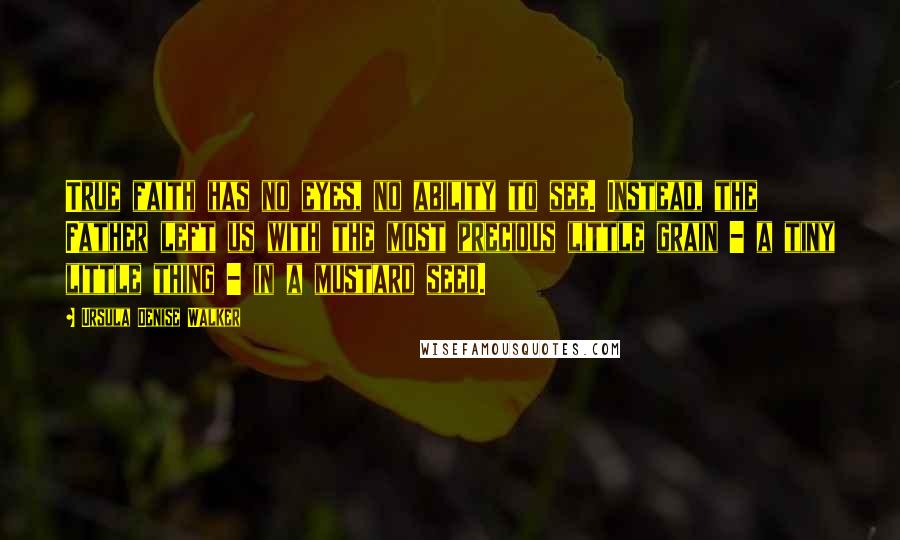 Ursula Denise Walker Quotes: True faith has no eyes, no ability to see. Instead, the Father left us with the most precious little grain - a tiny little thing - in a mustard seed.