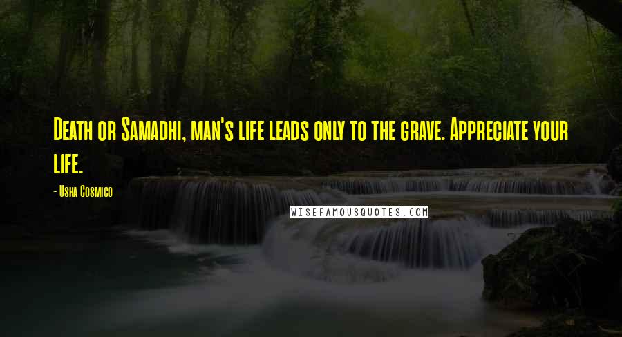 Usha Cosmico Quotes: Death or Samadhi, man's life leads only to the grave. Appreciate your life.