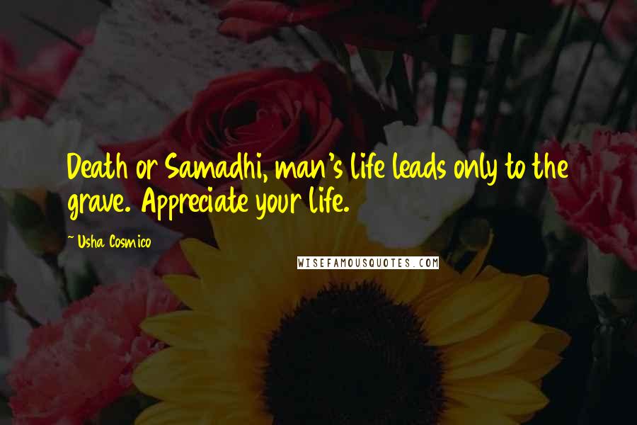 Usha Cosmico Quotes: Death or Samadhi, man's life leads only to the grave. Appreciate your life.