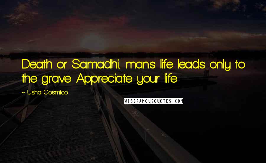 Usha Cosmico Quotes: Death or Samadhi, man's life leads only to the grave. Appreciate your life.