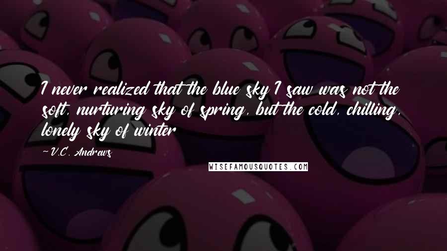 V.C. Andrews Quotes: I never realized that the blue sky I saw was not the soft, nurturing sky of spring, but the cold, chilling, lonely sky of winter