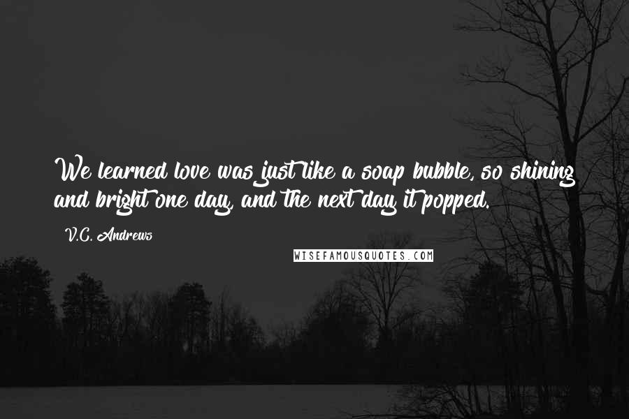 V.C. Andrews Quotes: We learned love was just like a soap bubble, so shining and bright one day, and the next day it popped.