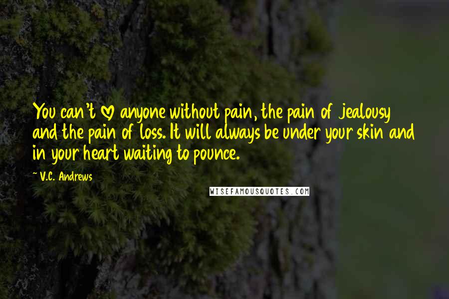 V.C. Andrews Quotes: You can't love anyone without pain, the pain of jealousy and the pain of loss. It will always be under your skin and in your heart waiting to pounce.