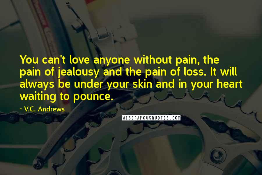 V.C. Andrews Quotes: You can't love anyone without pain, the pain of jealousy and the pain of loss. It will always be under your skin and in your heart waiting to pounce.