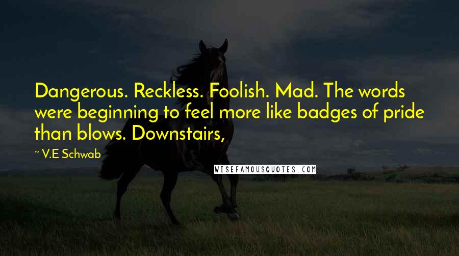 V.E Schwab Quotes: Dangerous. Reckless. Foolish. Mad. The words were beginning to feel more like badges of pride than blows. Downstairs,