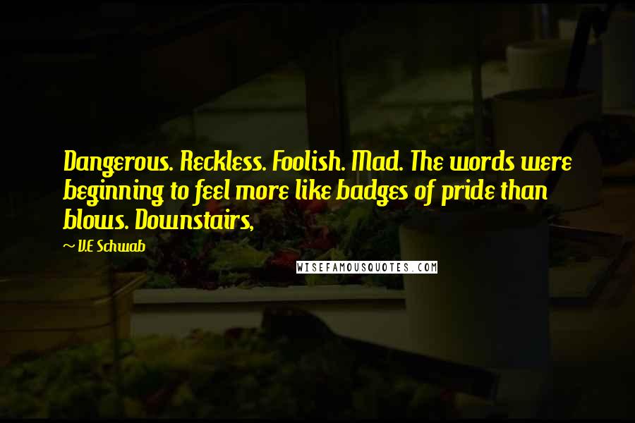 V.E Schwab Quotes: Dangerous. Reckless. Foolish. Mad. The words were beginning to feel more like badges of pride than blows. Downstairs,