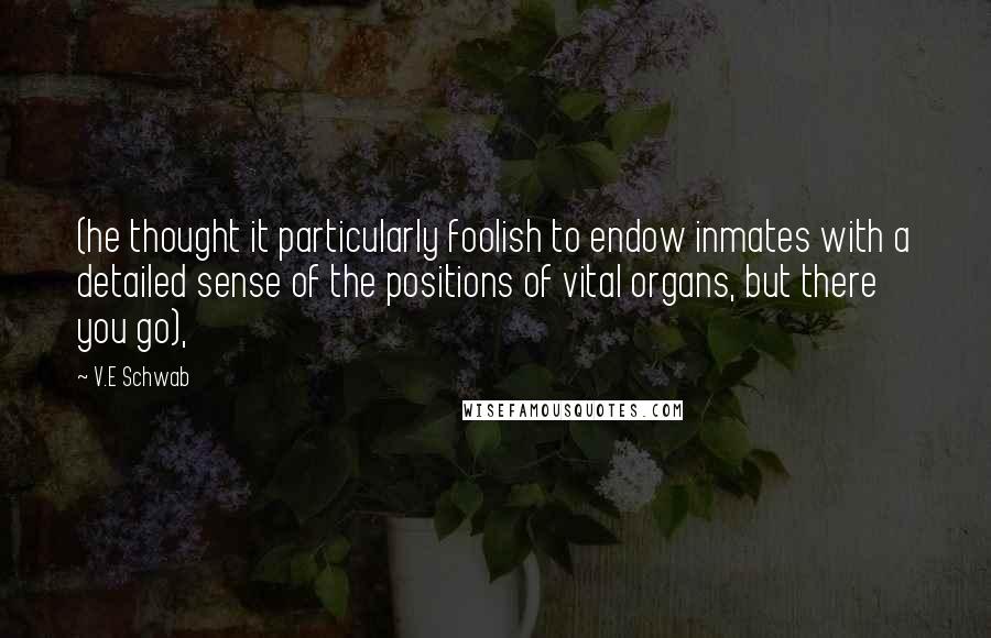 V.E Schwab Quotes: (he thought it particularly foolish to endow inmates with a detailed sense of the positions of vital organs, but there you go),
