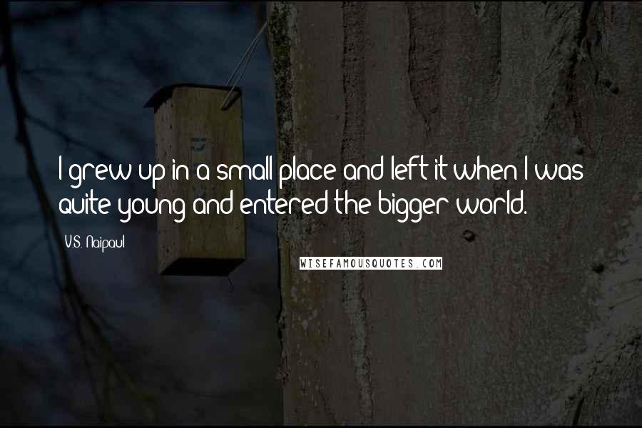 V.S. Naipaul Quotes: I grew up in a small place and left it when I was quite young and entered the bigger world.