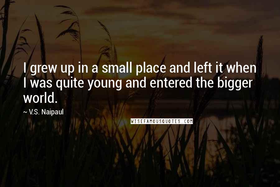 V.S. Naipaul Quotes: I grew up in a small place and left it when I was quite young and entered the bigger world.