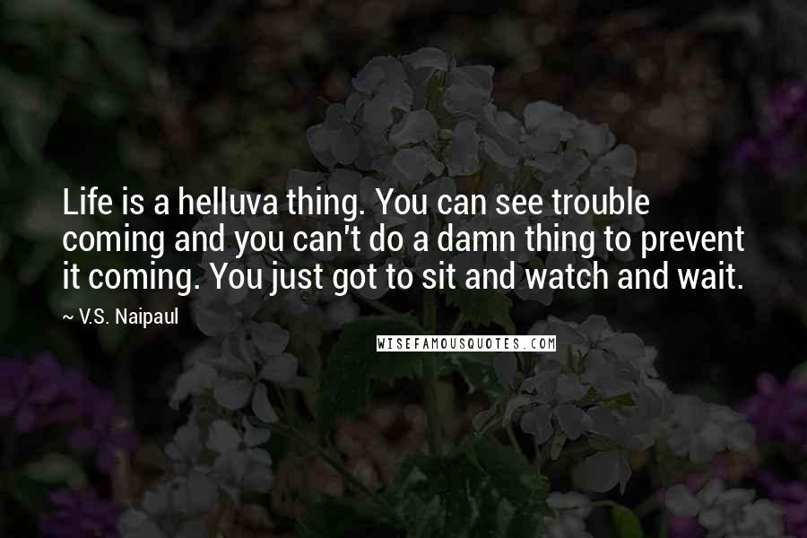 V.S. Naipaul Quotes: Life is a helluva thing. You can see trouble coming and you can't do a damn thing to prevent it coming. You just got to sit and watch and wait.