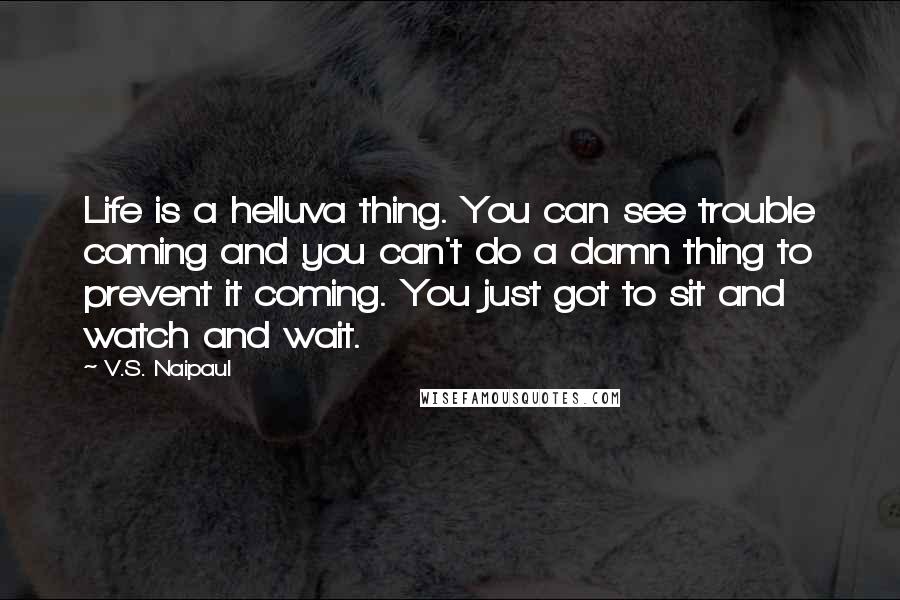 V.S. Naipaul Quotes: Life is a helluva thing. You can see trouble coming and you can't do a damn thing to prevent it coming. You just got to sit and watch and wait.