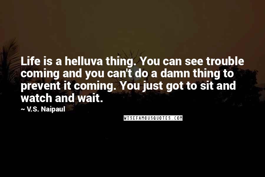 V.S. Naipaul Quotes: Life is a helluva thing. You can see trouble coming and you can't do a damn thing to prevent it coming. You just got to sit and watch and wait.