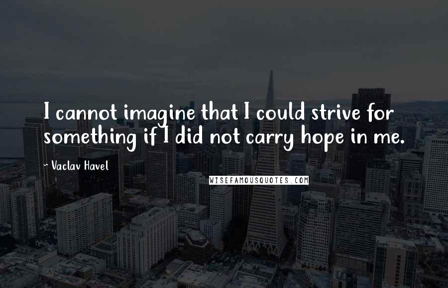 Vaclav Havel Quotes: I cannot imagine that I could strive for something if I did not carry hope in me.