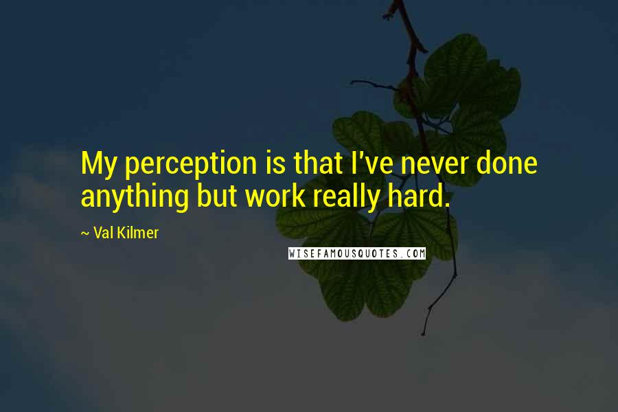Val Kilmer Quotes: My perception is that I've never done anything but work really hard.