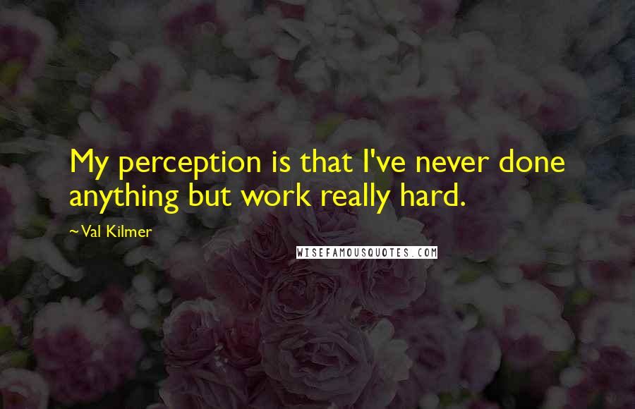 Val Kilmer Quotes: My perception is that I've never done anything but work really hard.