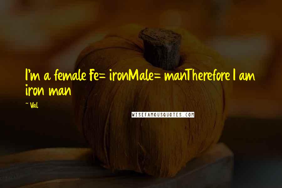 Val Quotes: I'm a female Fe= ironMale= manTherefore I am iron man