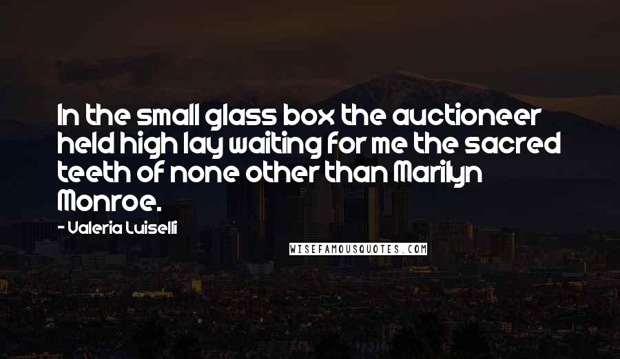 Valeria Luiselli Quotes: In the small glass box the auctioneer held high lay waiting for me the sacred teeth of none other than Marilyn Monroe.