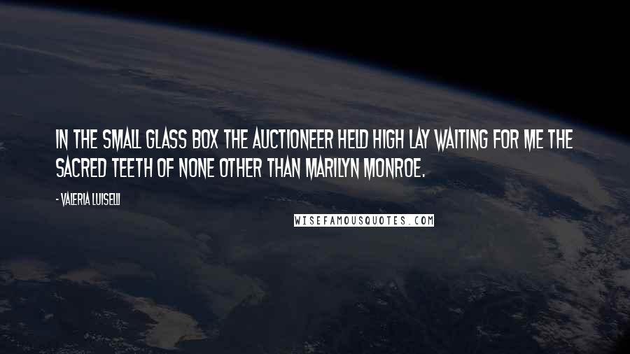 Valeria Luiselli Quotes: In the small glass box the auctioneer held high lay waiting for me the sacred teeth of none other than Marilyn Monroe.
