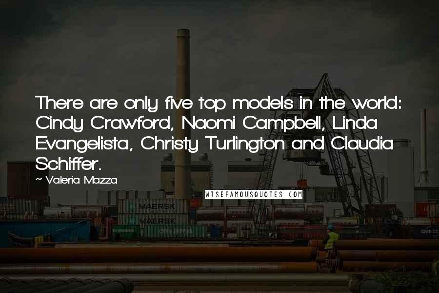 Valeria Mazza Quotes: There are only five top models in the world: Cindy Crawford, Naomi Campbell, Linda Evangelista, Christy Turlington and Claudia Schiffer.