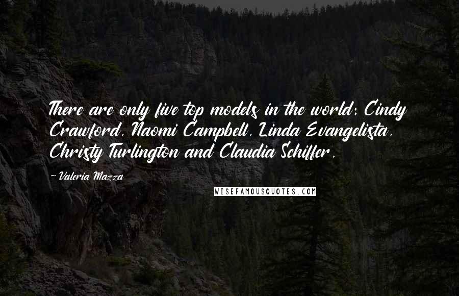 Valeria Mazza Quotes: There are only five top models in the world: Cindy Crawford, Naomi Campbell, Linda Evangelista, Christy Turlington and Claudia Schiffer.