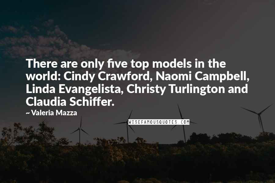 Valeria Mazza Quotes: There are only five top models in the world: Cindy Crawford, Naomi Campbell, Linda Evangelista, Christy Turlington and Claudia Schiffer.