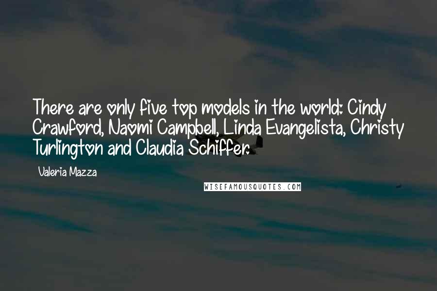 Valeria Mazza Quotes: There are only five top models in the world: Cindy Crawford, Naomi Campbell, Linda Evangelista, Christy Turlington and Claudia Schiffer.