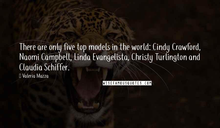 Valeria Mazza Quotes: There are only five top models in the world: Cindy Crawford, Naomi Campbell, Linda Evangelista, Christy Turlington and Claudia Schiffer.