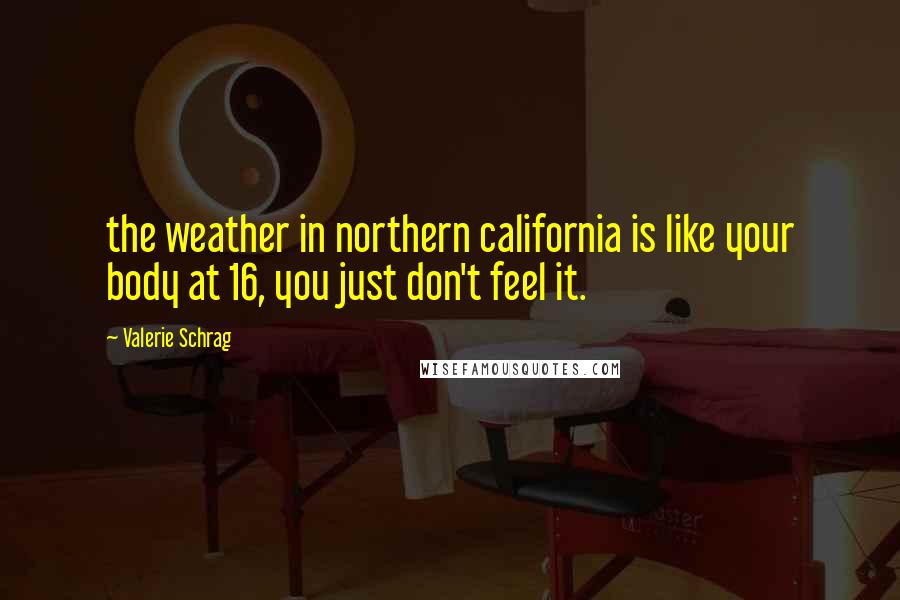 Valerie Schrag Quotes: the weather in northern california is like your body at 16, you just don't feel it.