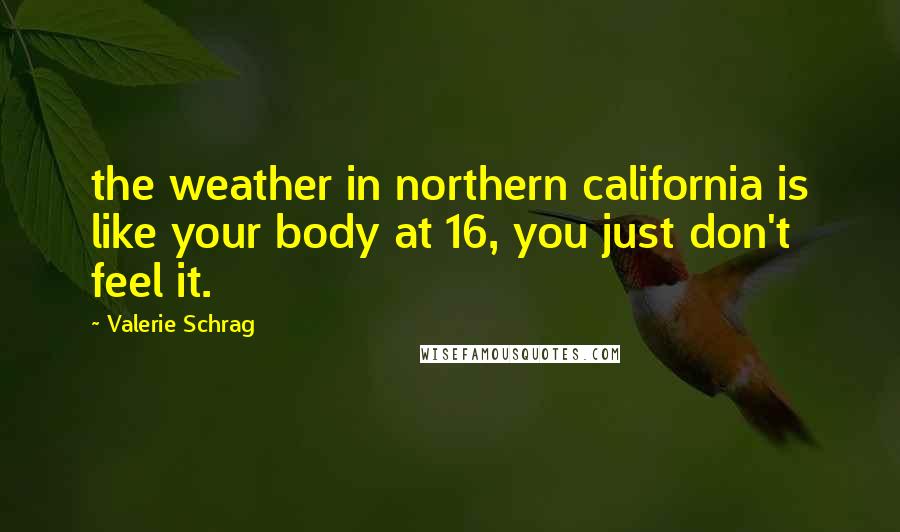 Valerie Schrag Quotes: the weather in northern california is like your body at 16, you just don't feel it.