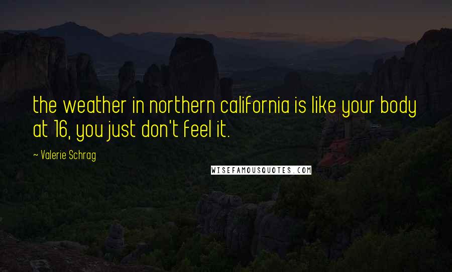 Valerie Schrag Quotes: the weather in northern california is like your body at 16, you just don't feel it.