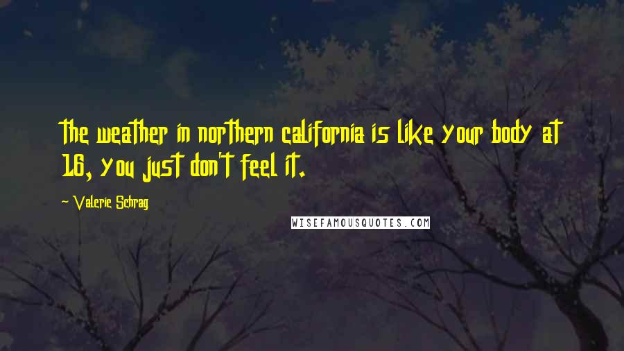 Valerie Schrag Quotes: the weather in northern california is like your body at 16, you just don't feel it.