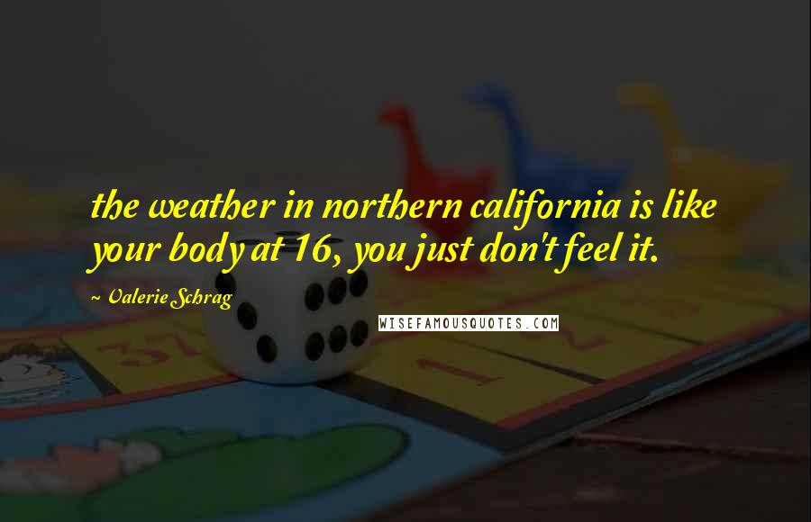 Valerie Schrag Quotes: the weather in northern california is like your body at 16, you just don't feel it.