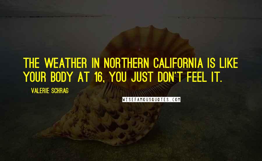 Valerie Schrag Quotes: the weather in northern california is like your body at 16, you just don't feel it.