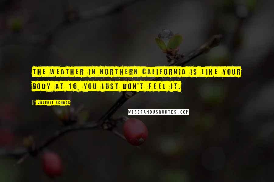 Valerie Schrag Quotes: the weather in northern california is like your body at 16, you just don't feel it.