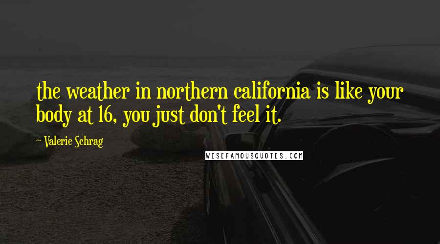 Valerie Schrag Quotes: the weather in northern california is like your body at 16, you just don't feel it.