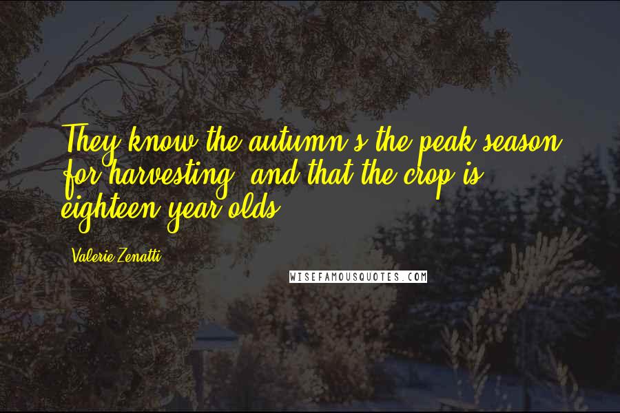 Valerie Zenatti Quotes: They know the autumn's the peak season for harvesting, and that the crop is eighteen-year-olds.