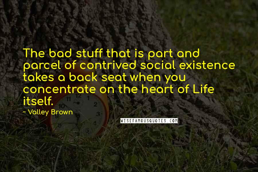 Valley Brown Quotes: The bad stuff that is part and parcel of contrived social existence takes a back seat when you concentrate on the heart of Life itself.