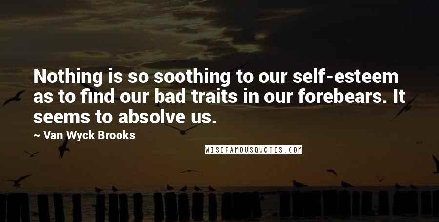 Van Wyck Brooks Quotes: Nothing is so soothing to our self-esteem as to find our bad traits in our forebears. It seems to absolve us.