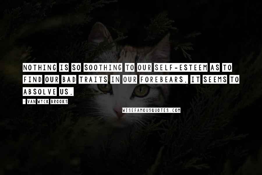 Van Wyck Brooks Quotes: Nothing is so soothing to our self-esteem as to find our bad traits in our forebears. It seems to absolve us.